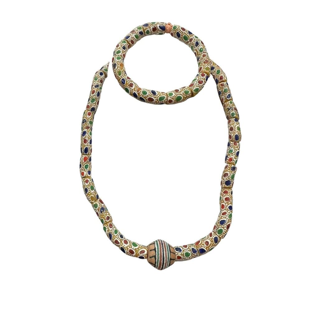 Handmade Colorful Beaded Necklace And Bracelet Padre Beads Krobo Ghana Africa